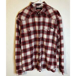 Lucky Brand Mens Flannel Plaid Western‎ Shirt Long Sleeve Snap Button Red White